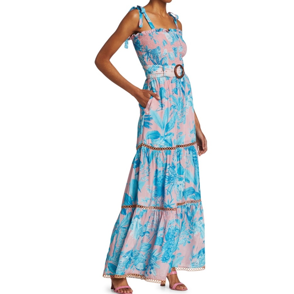 Hemant & Nandita Floral Smocked Belted Jumpsuit - Picture 3 of 5
